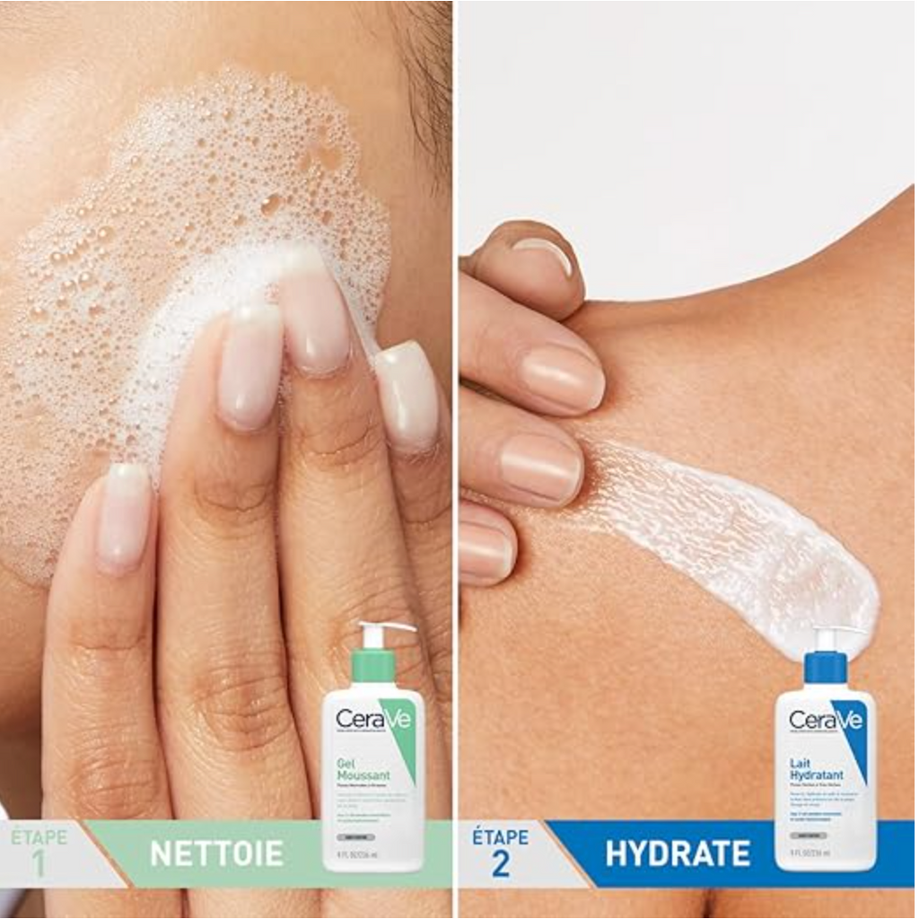 Cerave - Routine Hydratante - Gel Moussant 88 Ml + Lait Hydratant 473 Ml - Nettoie, Hydrate & Préserve La Barrière Cutanée - Soins Aux 3 Céramides Essentiels - Peau Mixte À Grasse