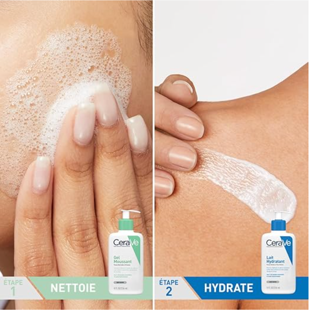 Cerave - Routine Hydratante - Gel Moussant 88 Ml + Lait Hydratant 473 Ml - Nettoie, Hydrate & Préserve La Barrière Cutanée - Soins Aux 3 Céramides Essentiels - Peau Mixte À Grasse