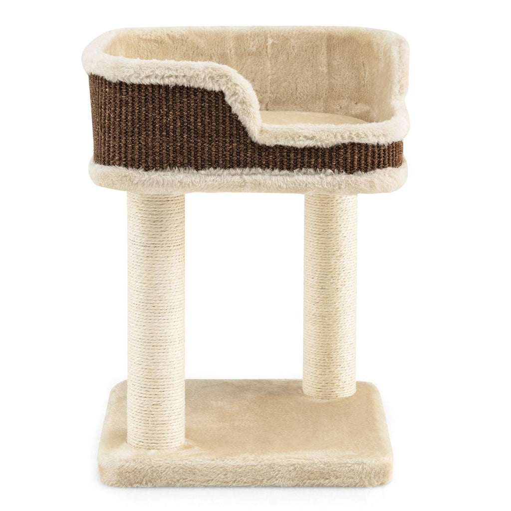 Tour D'Arbre À Chat Compacte Avec Perchoir En Peluche Et Griffoirs Pour Se Faire Ses Griffes Gris/Beige